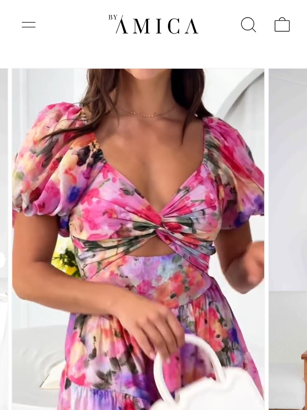 Amica Floral Twist-Front Pink Cutout Midi Dress